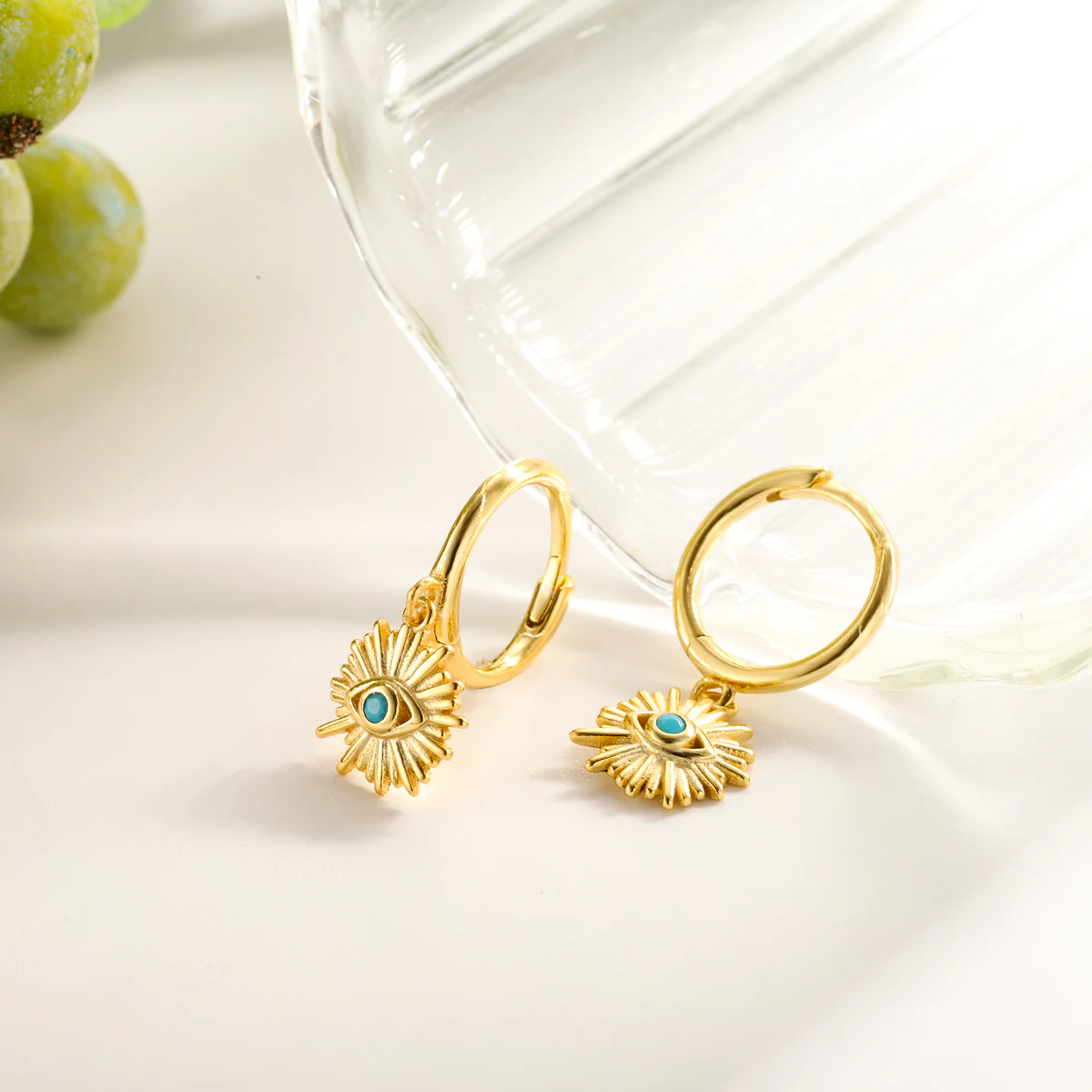 Blue Eyes Sun-Shape Drop Hoops Earrings - Image 4