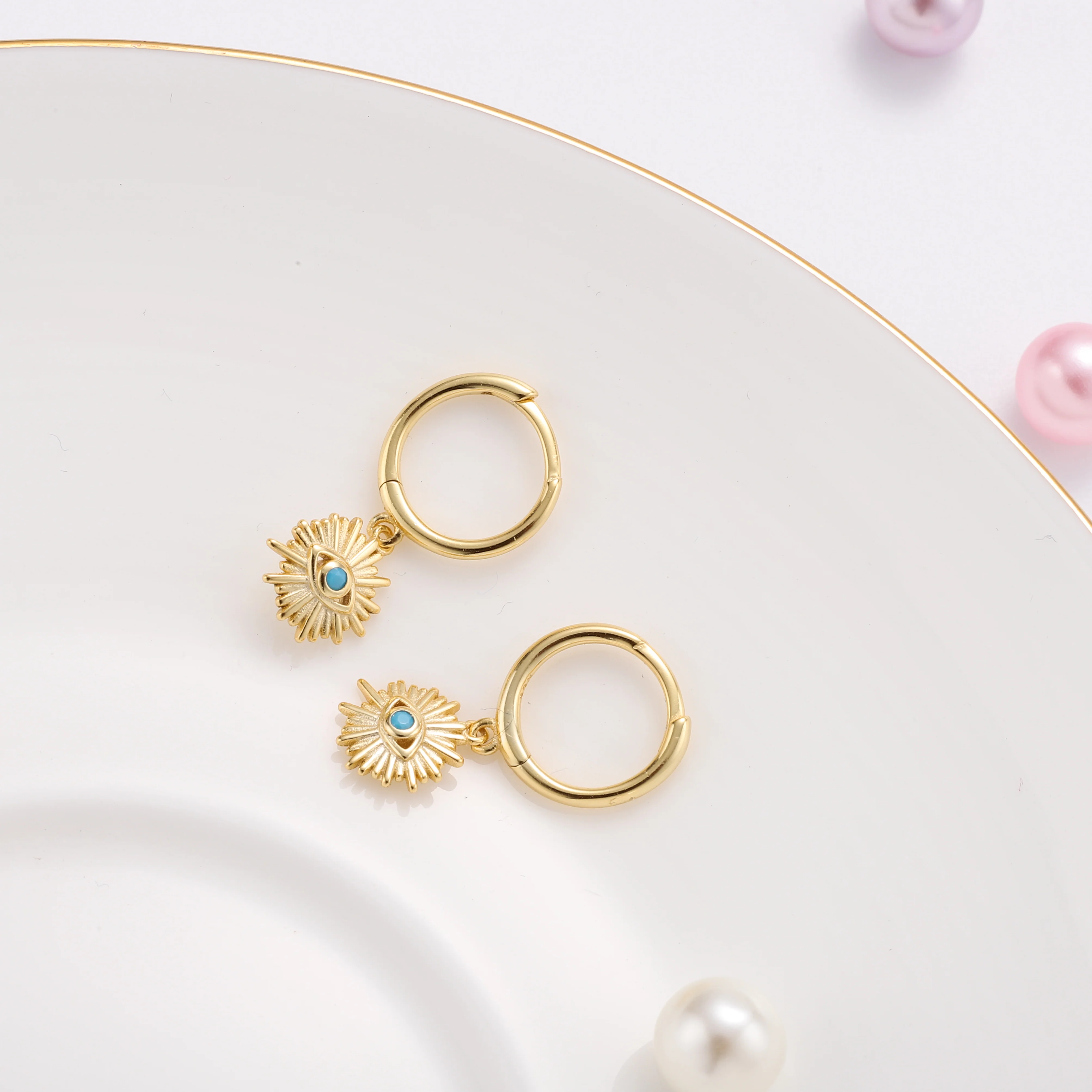 Blue Eyes Sun-Shape Drop Hoops Earrings - Image 5