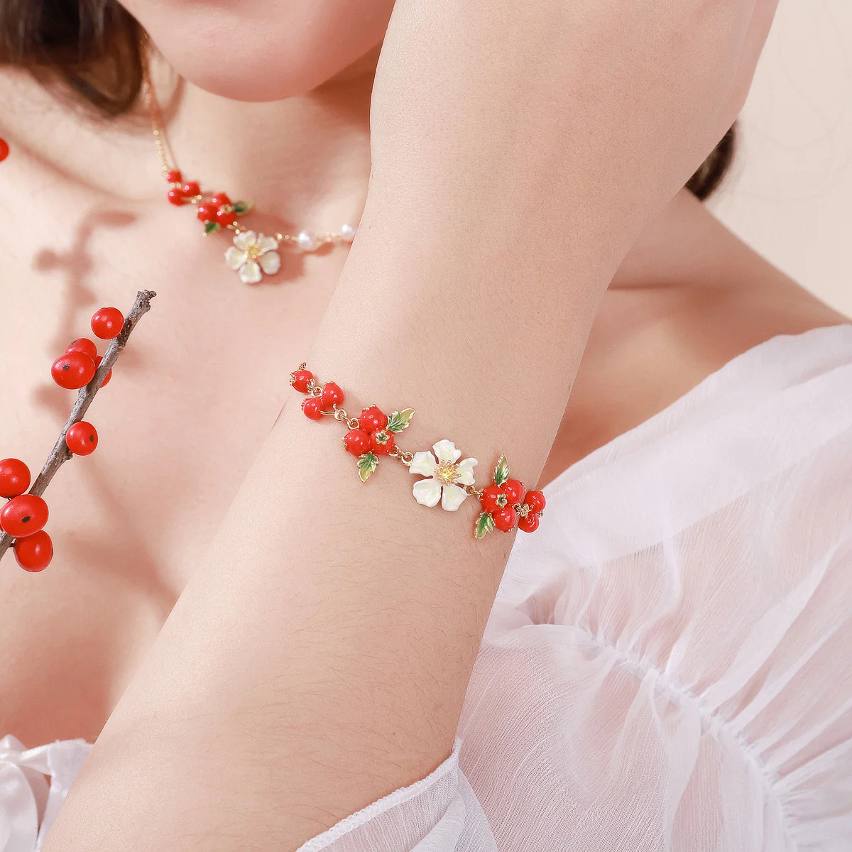 Cranberry Flowers Bracelet - Image 3