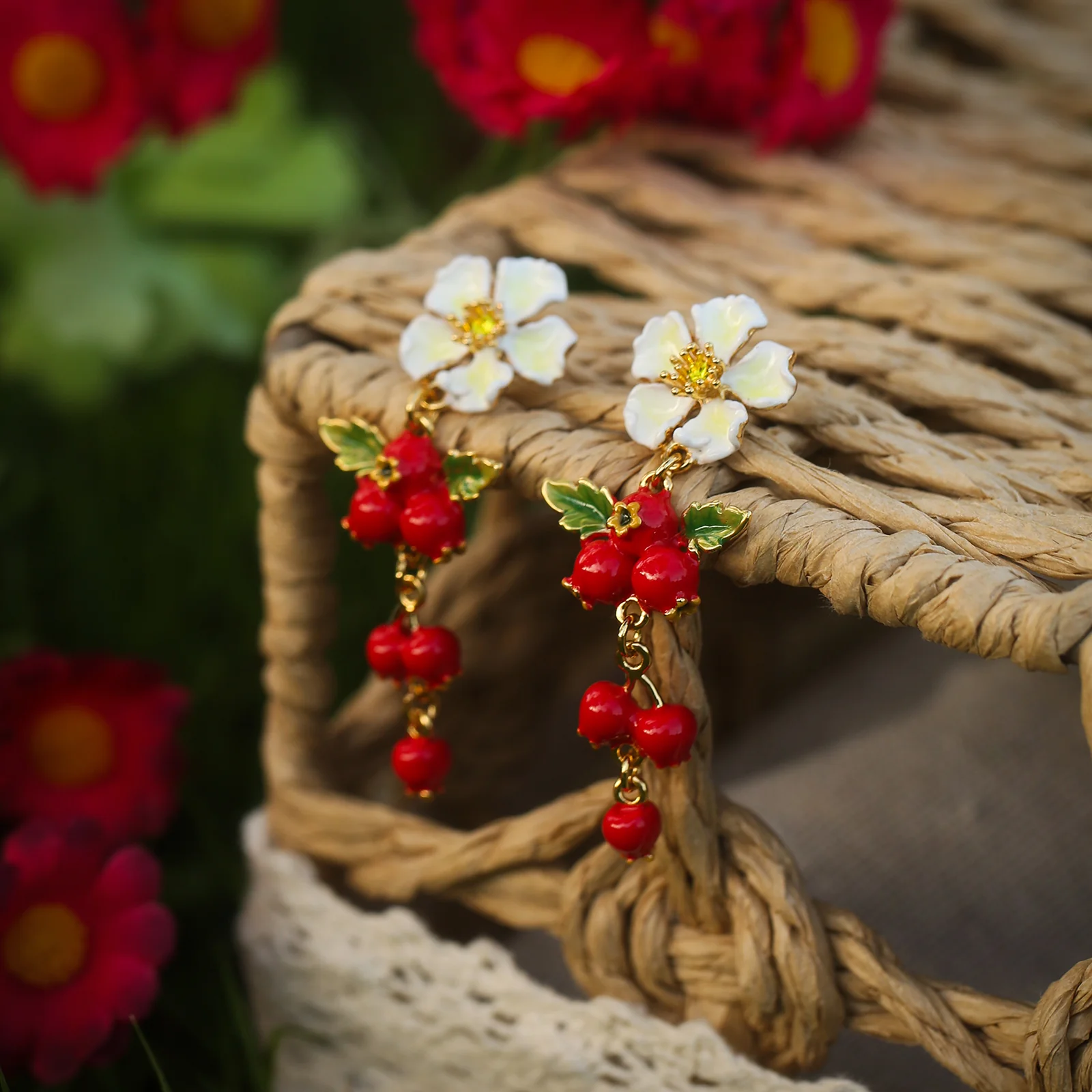Cranberry Flowers Earrings - Image 7