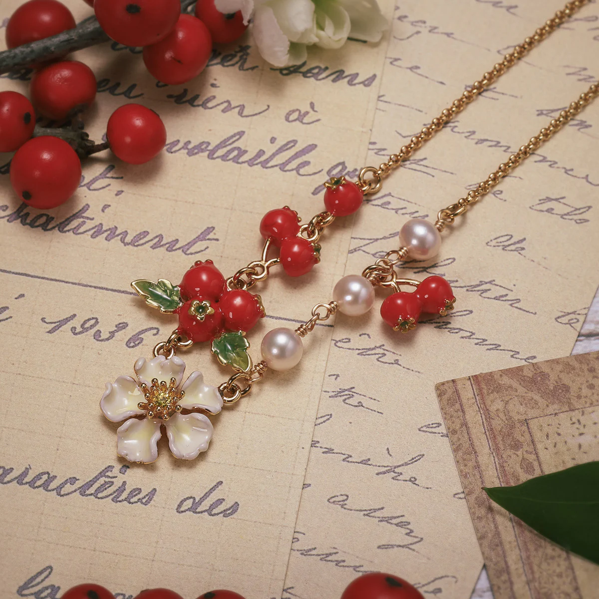 Cranberry Flowers Necklace - Image 6