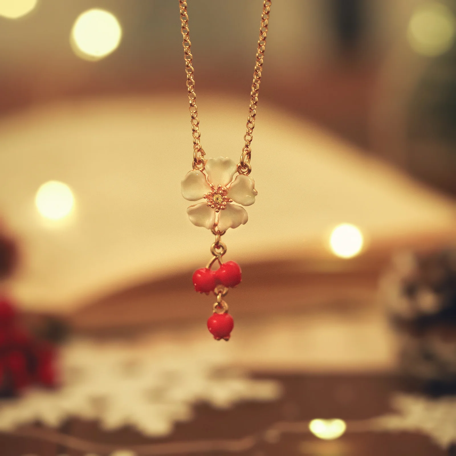 Cranberry Flowers Necklace - Image 4