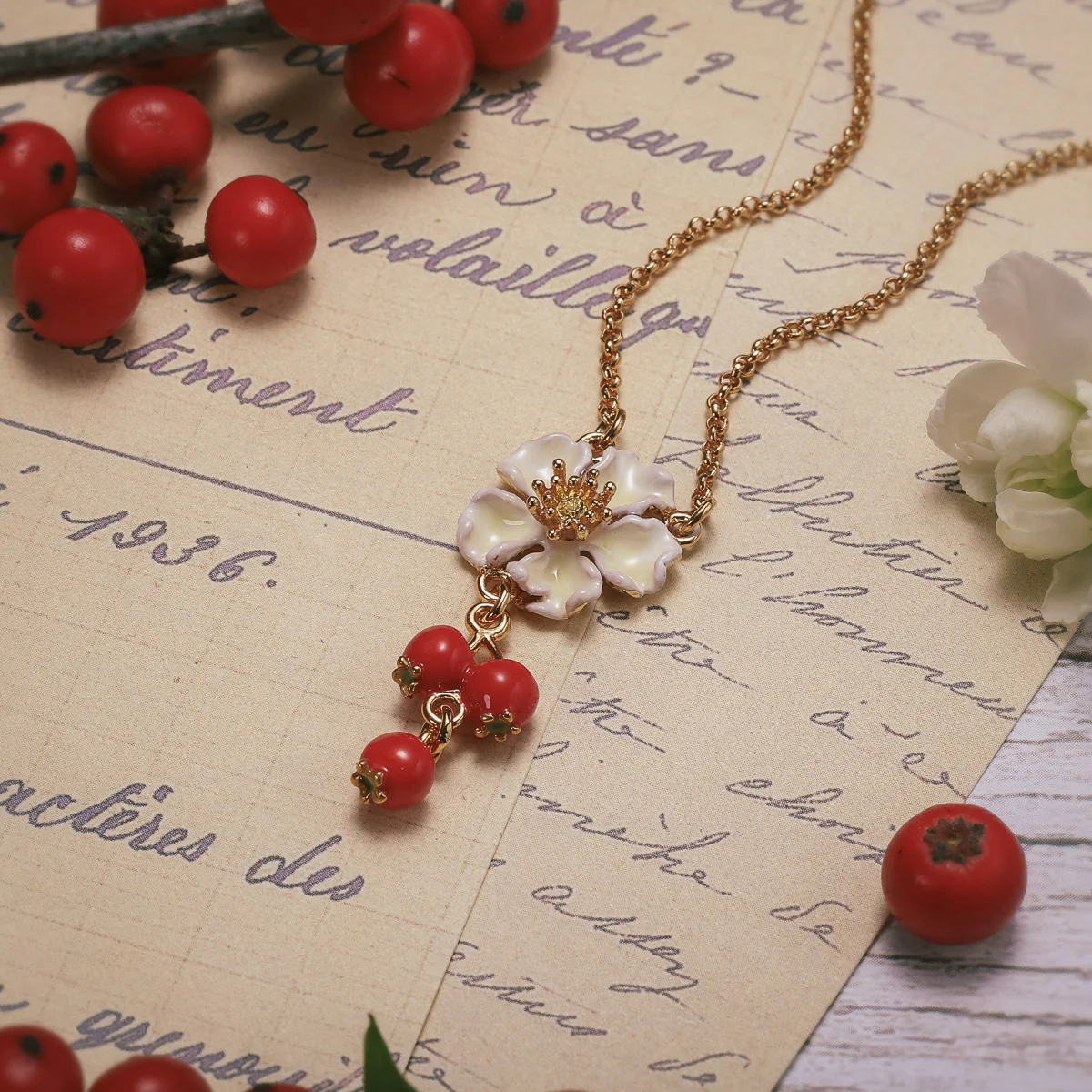 Cranberry Flowers Necklace - Image 7