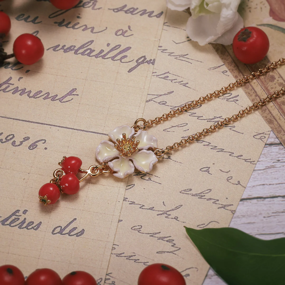Cranberry Flowers Necklace - Image 8