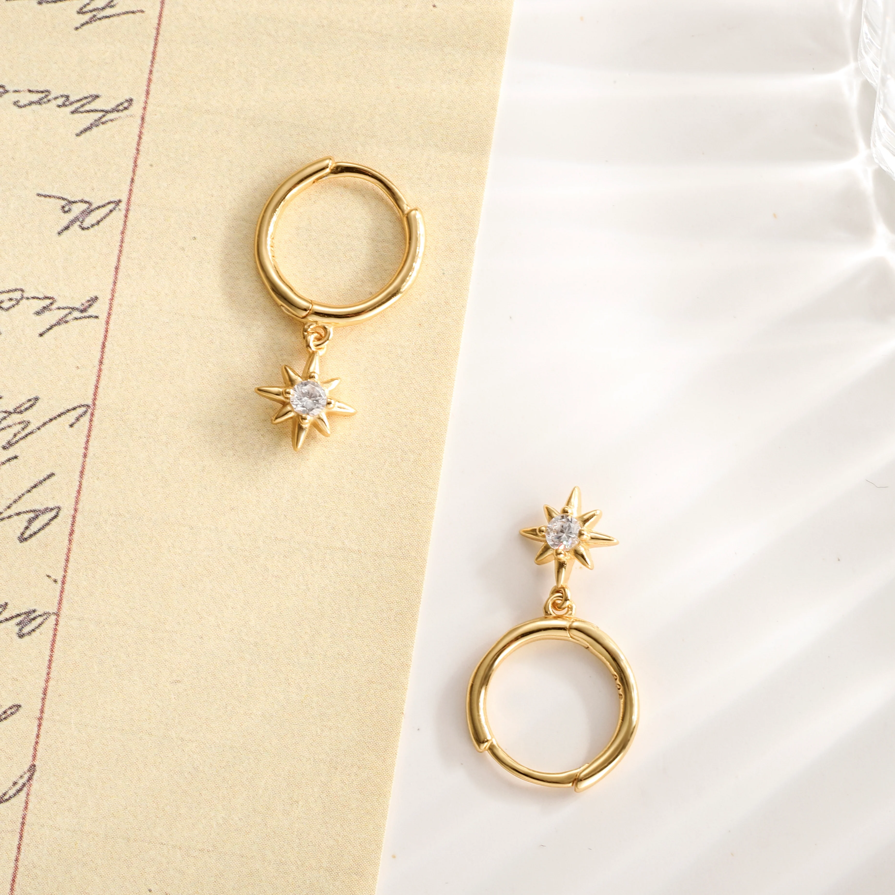 Diamond Star-Shape Drop Hoops Earrings - Image 3