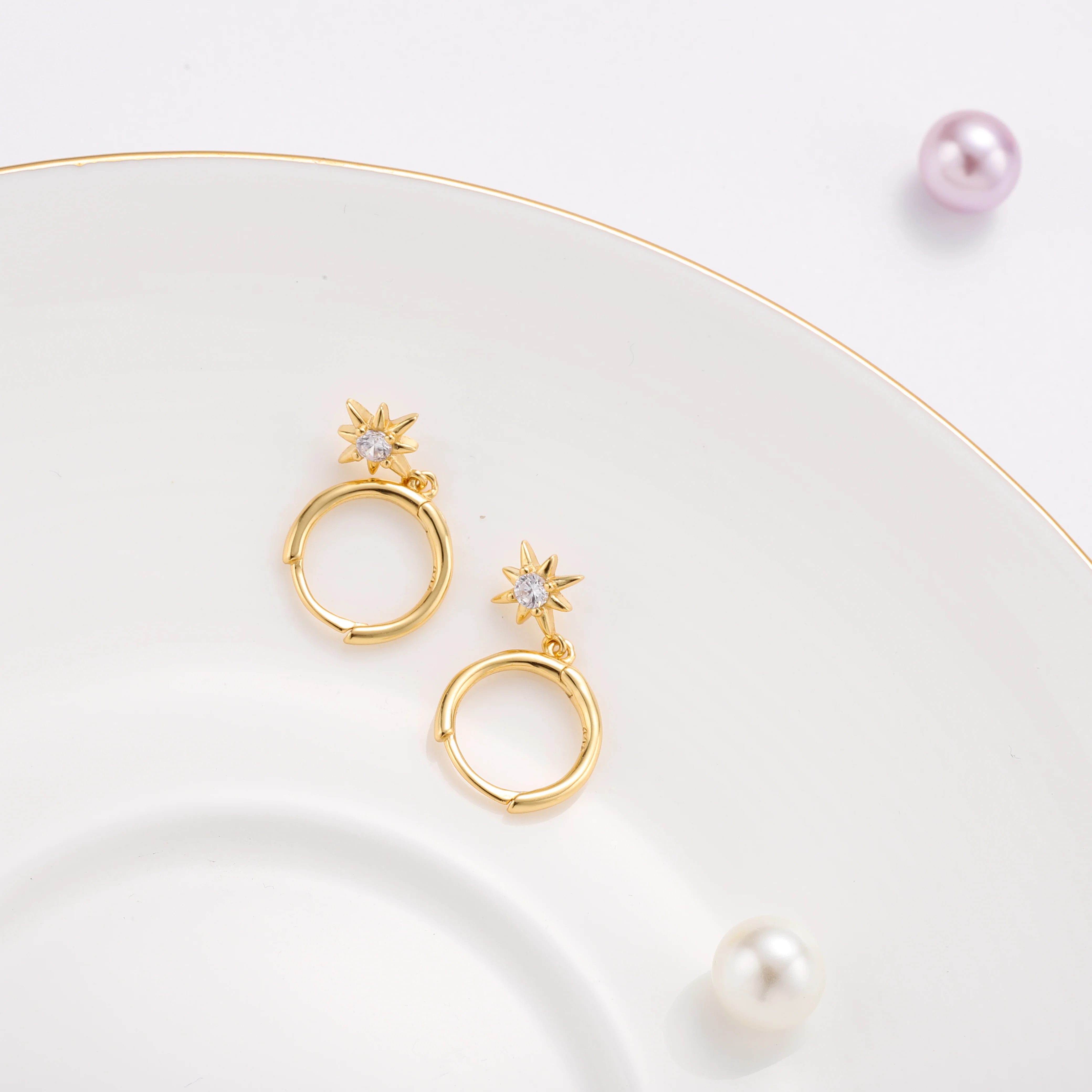 Diamond Star-Shape Drop Hoops Earrings - Image 4