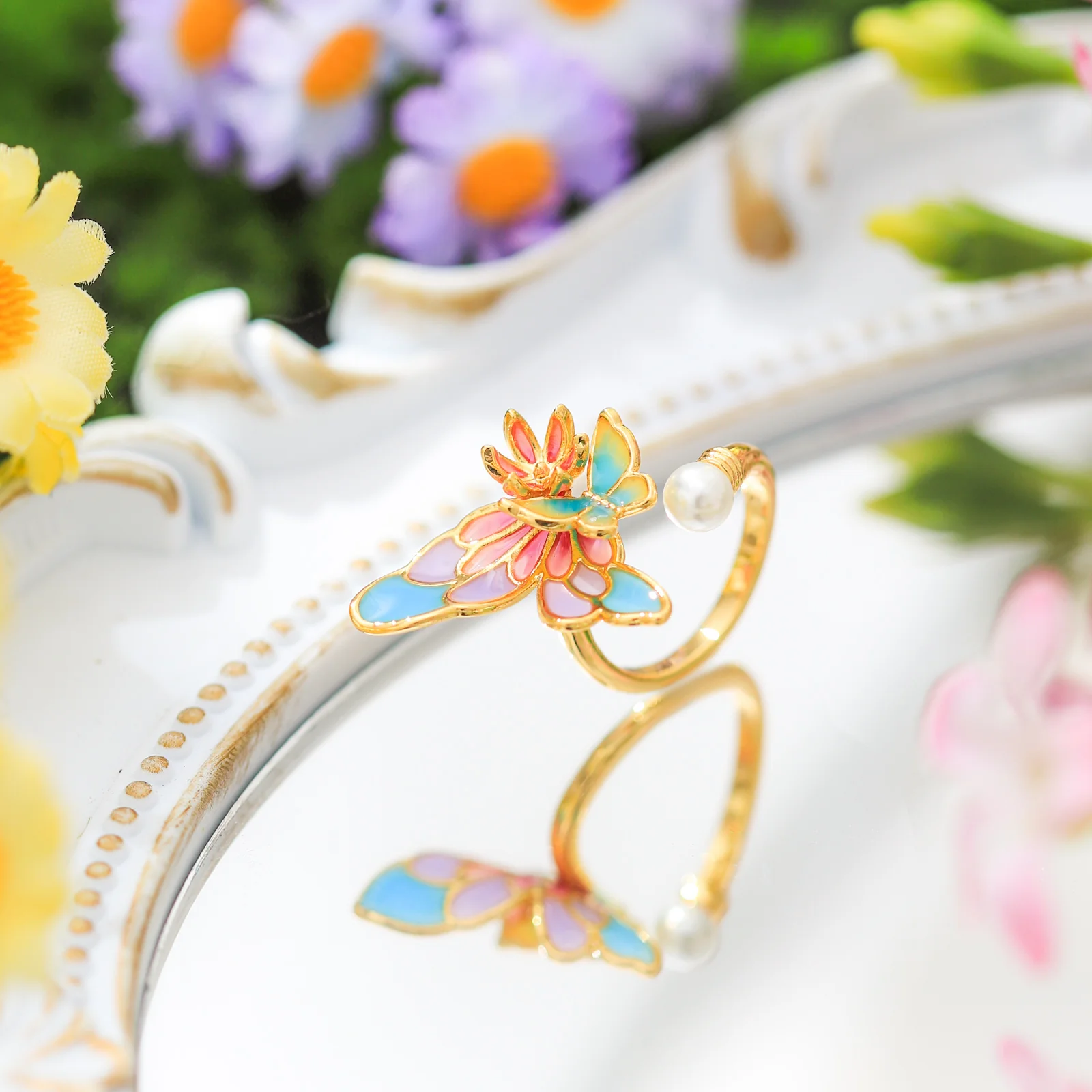 Enamel Butterfly Ring - Image 5