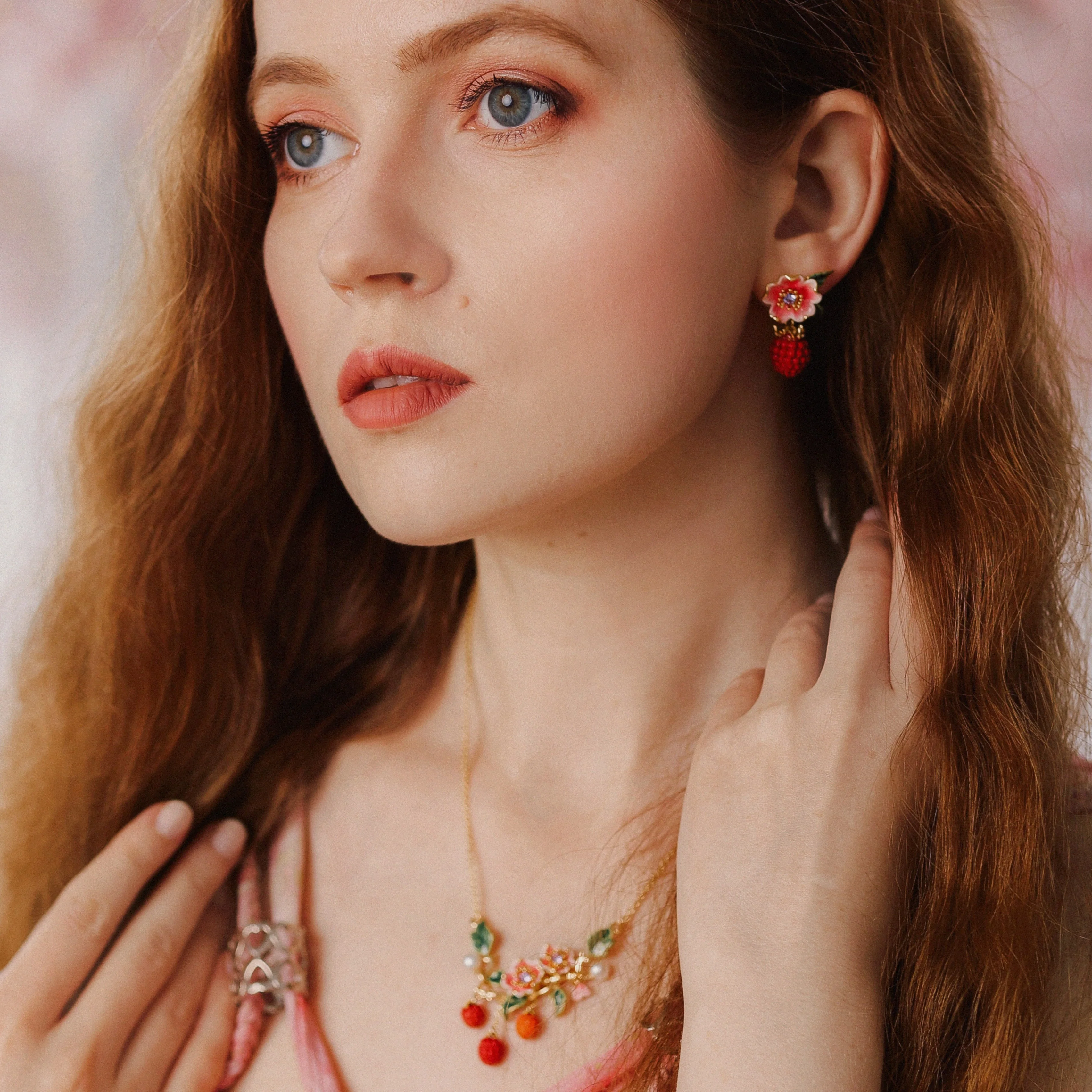 Raspberry Flower Enamel Earrings - Image 15