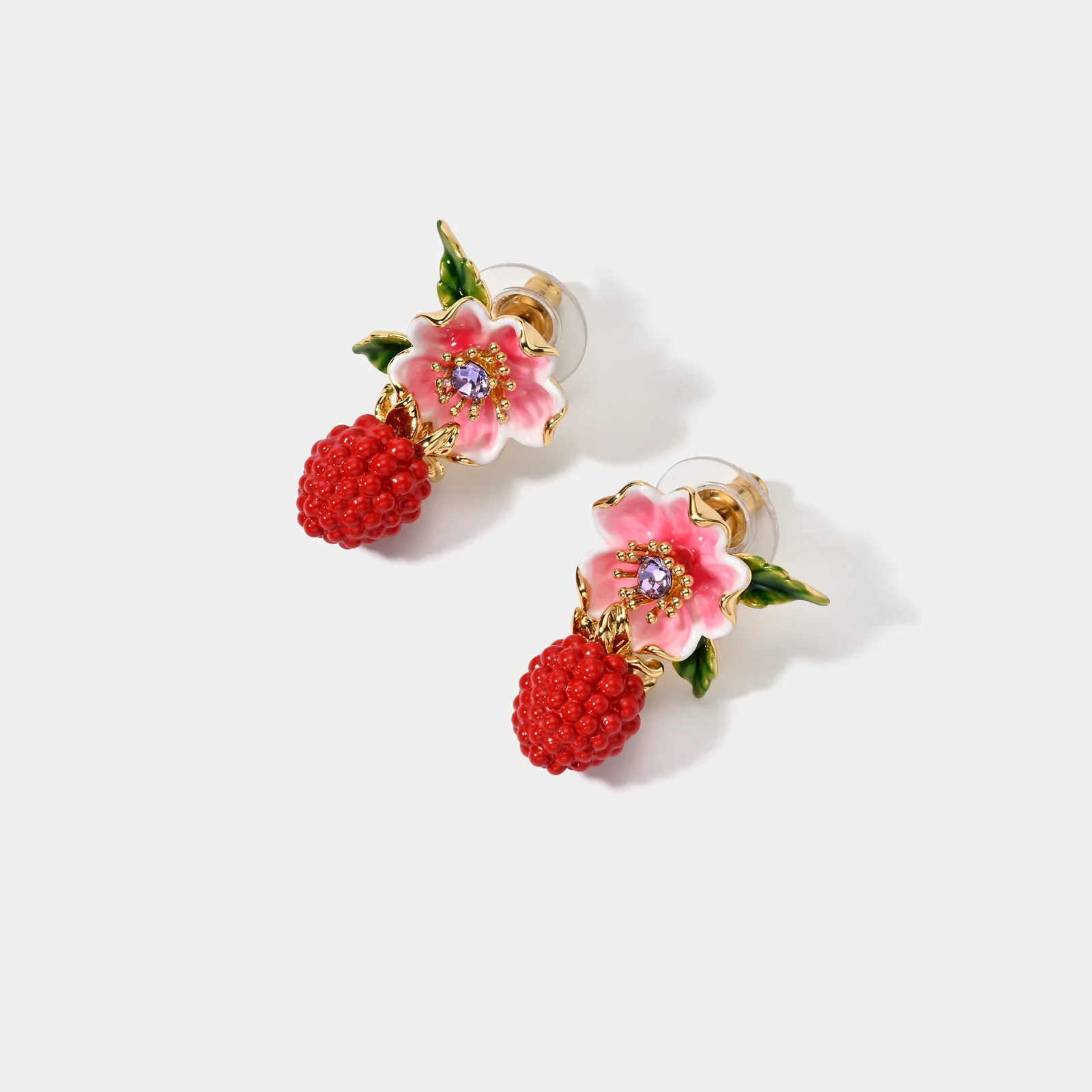 Raspberry Flower Enamel Earrings - Image 18