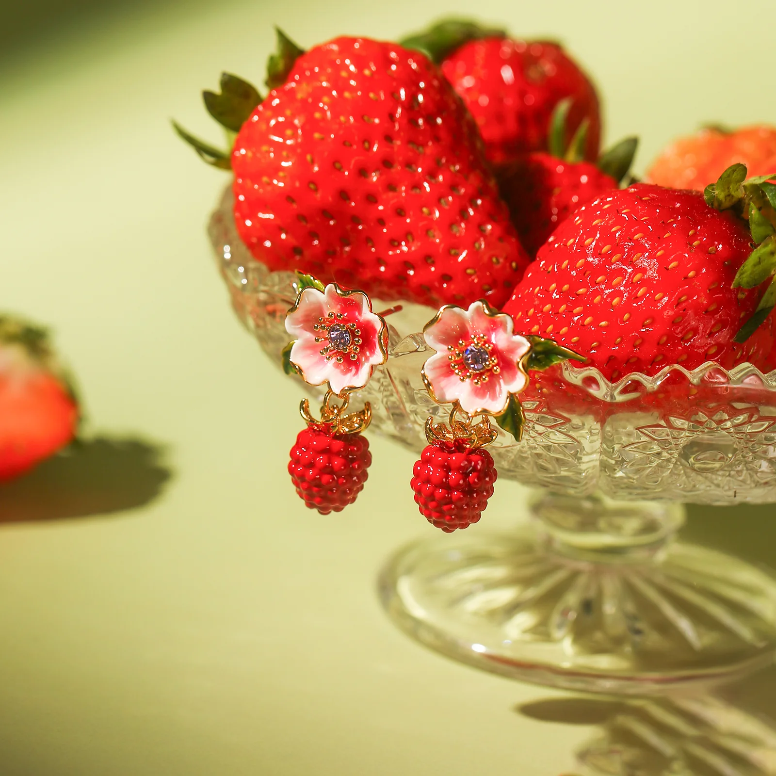 Raspberry Flower Enamel Earrings - Image 3