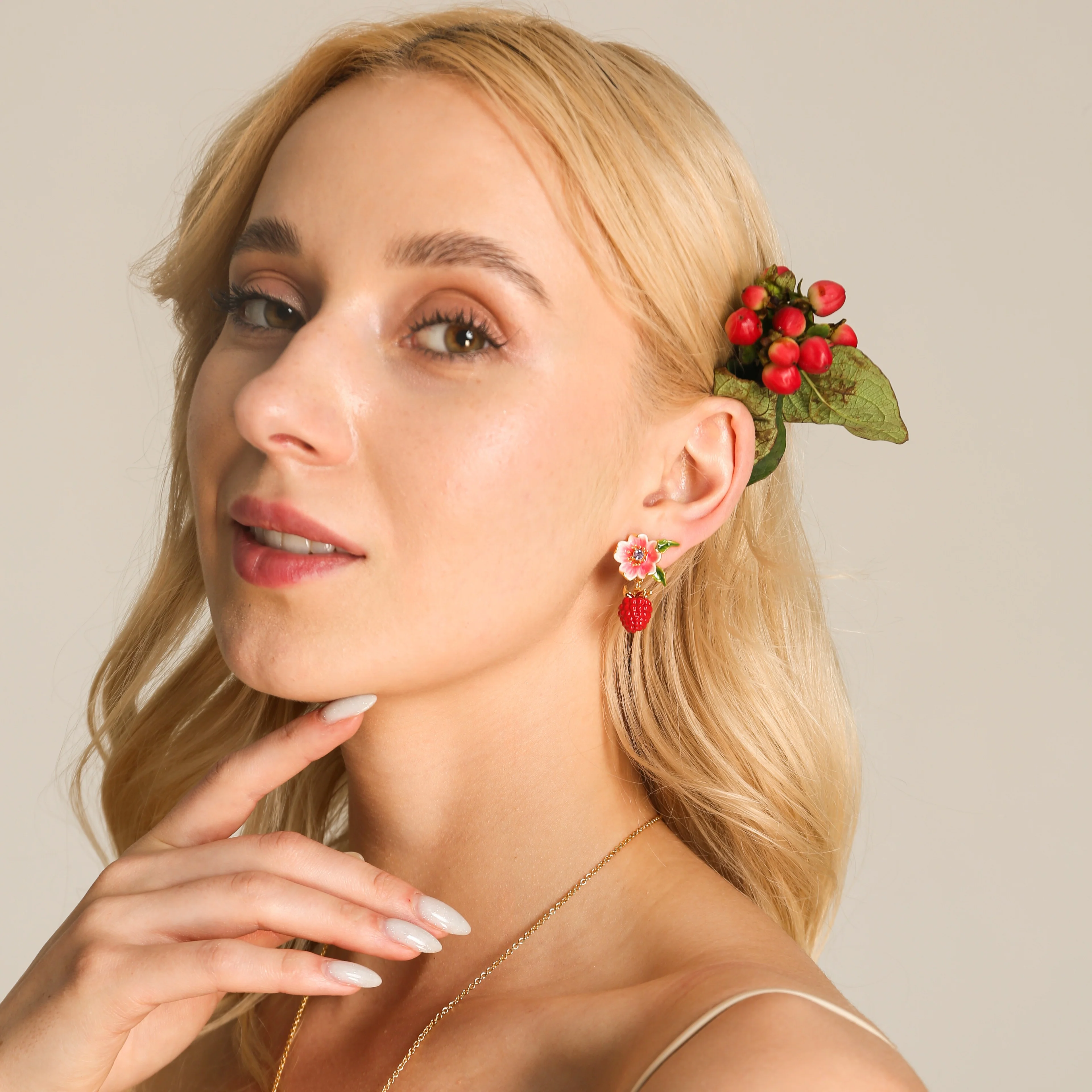 Raspberry Flower Enamel Earrings - Image 6