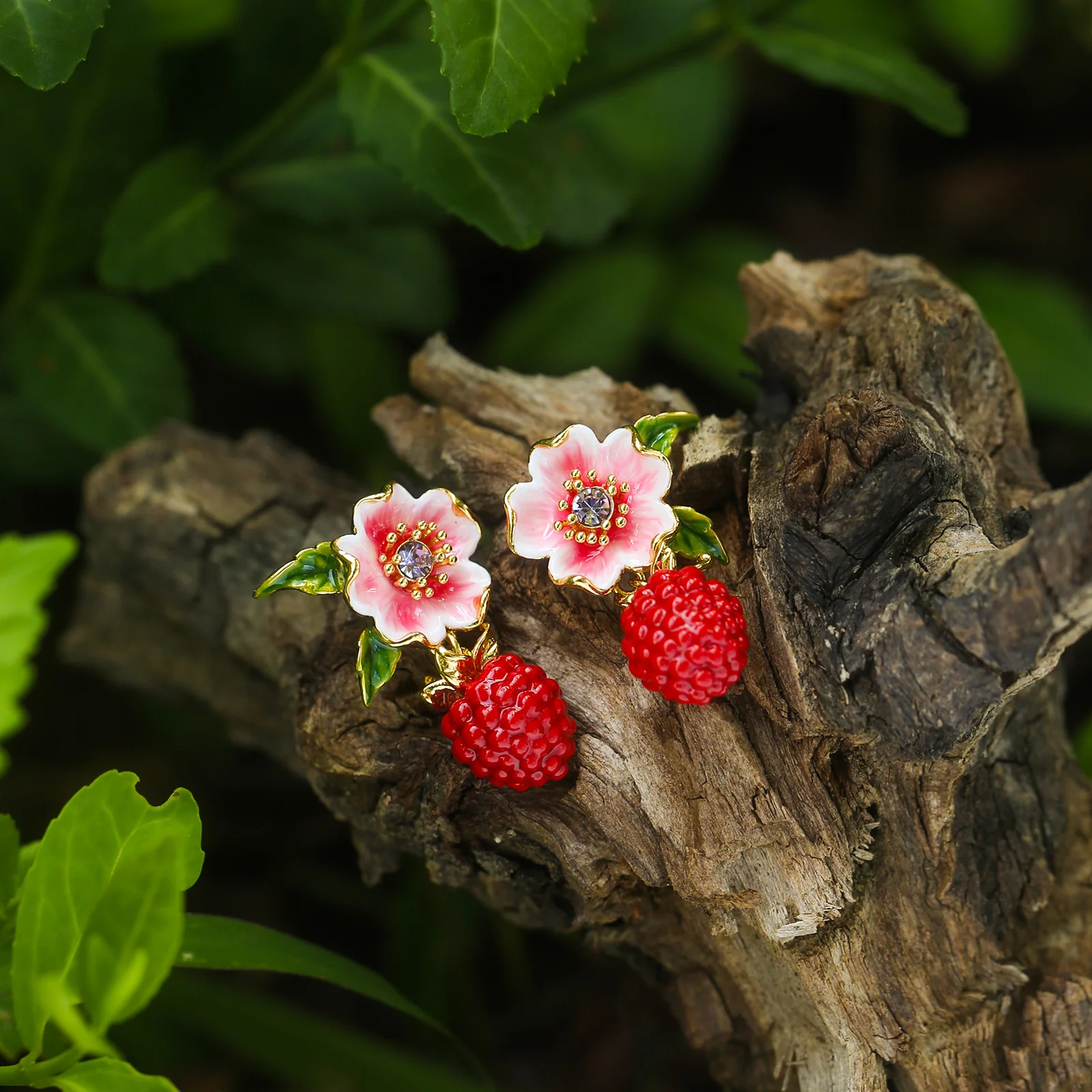 Raspberry Flower Enamel Earrings - Image 7