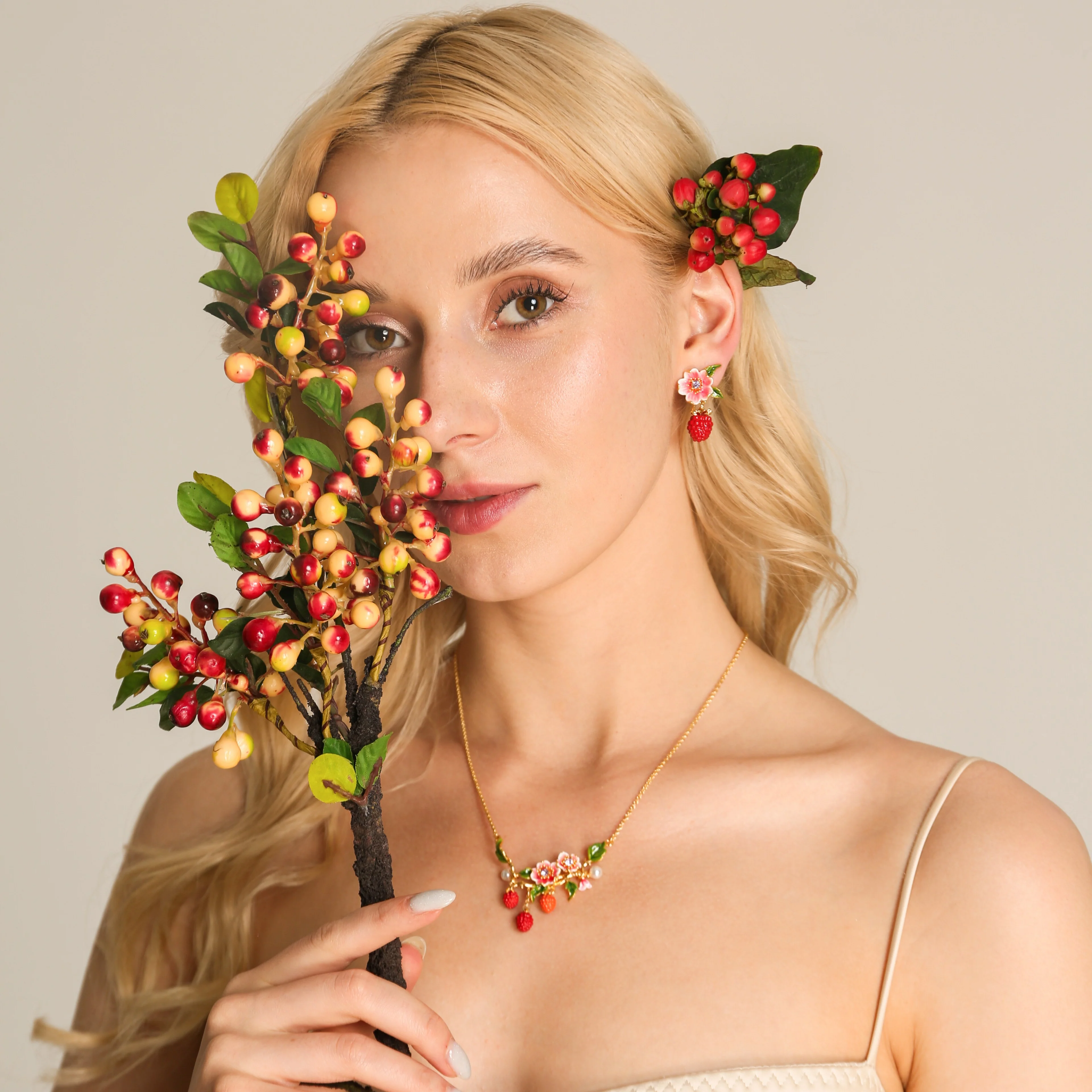 Raspberry Flower Enamel Earrings - Image 8