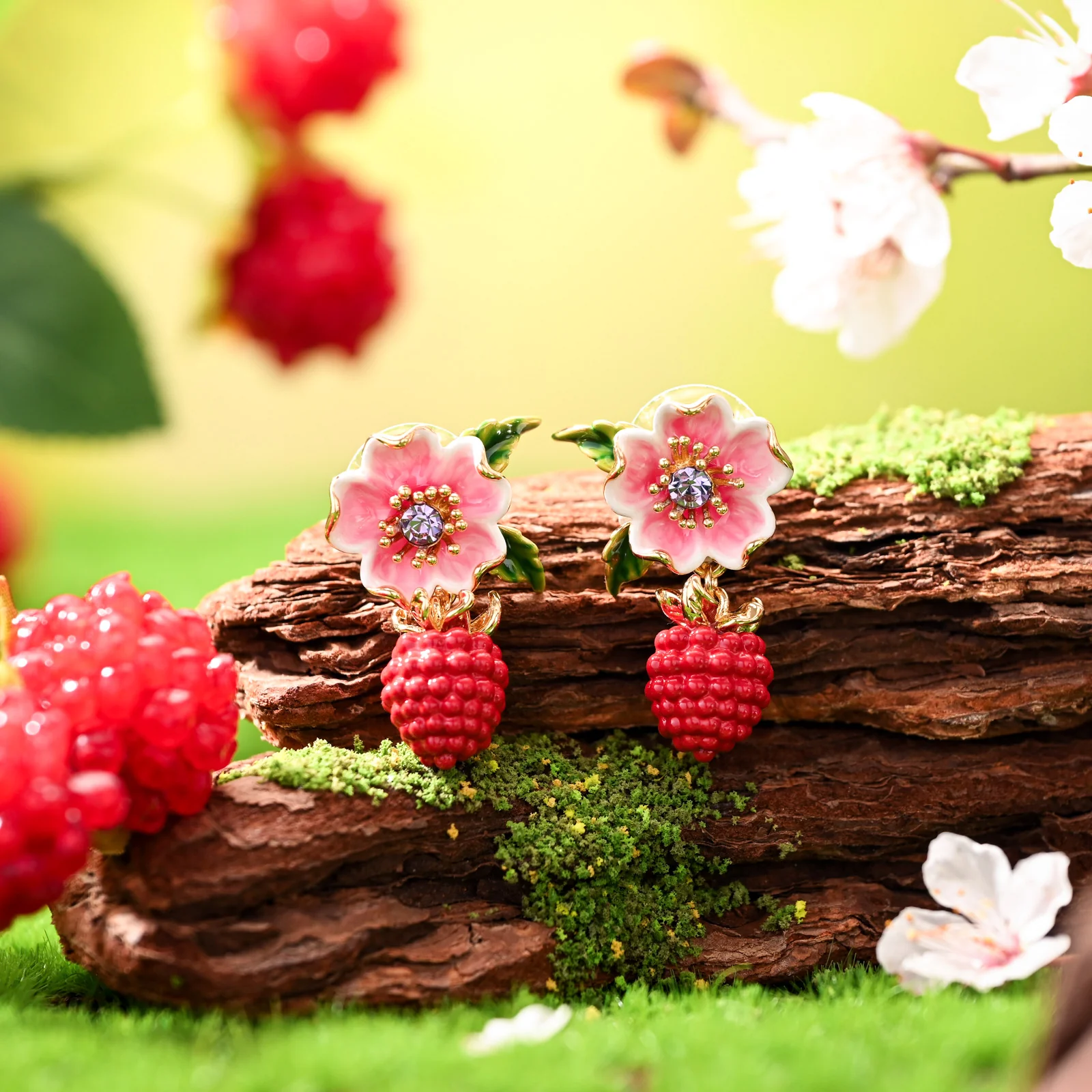 Raspberry Flower Enamel Earrings - Image 9