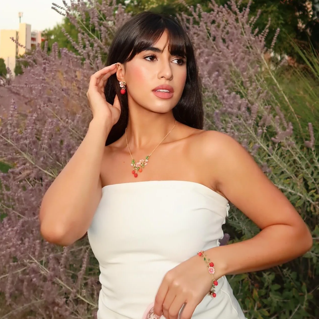 Raspberry Flower Enamel Earrings - Image 14