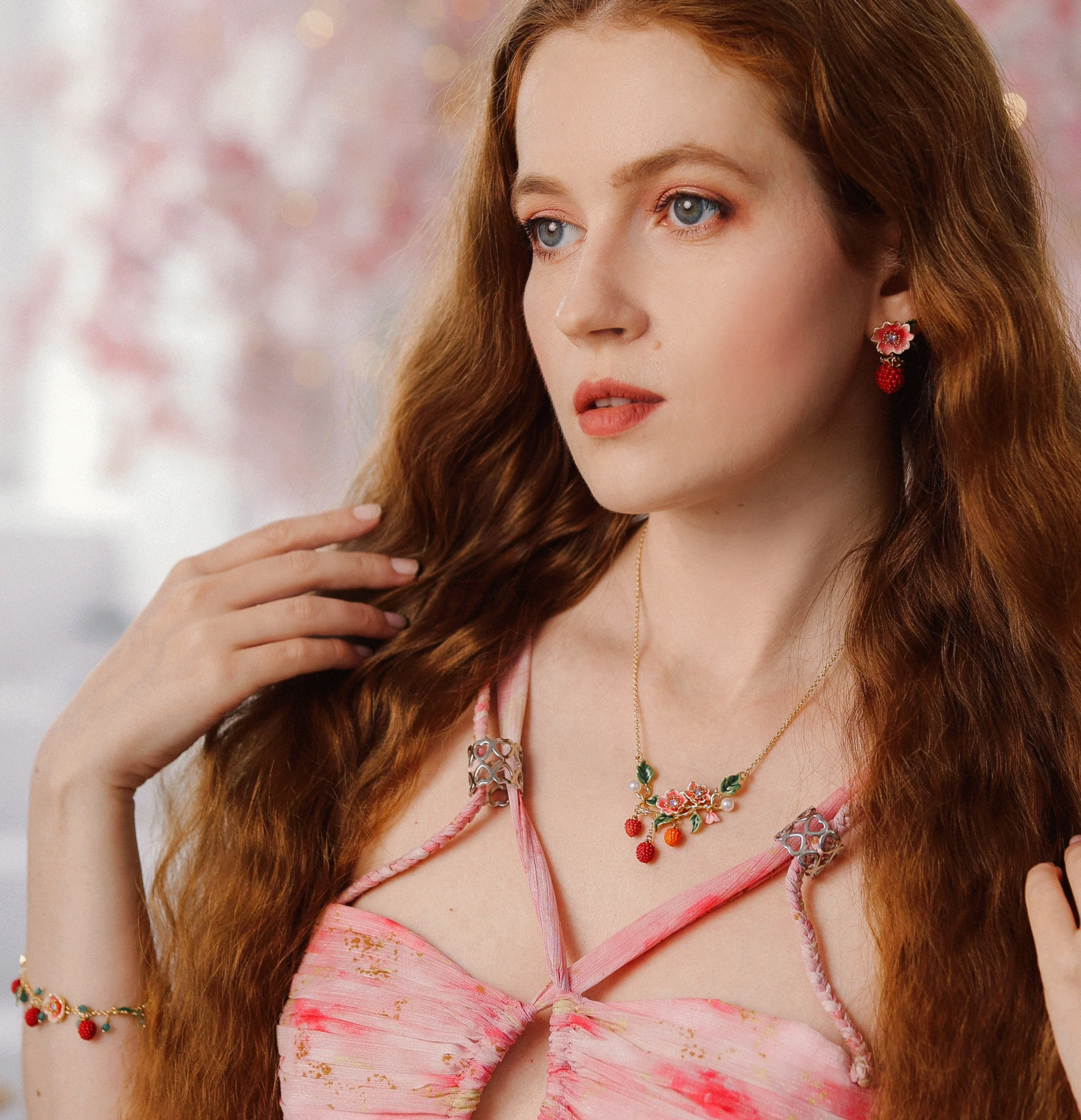 Raspberry Flower Enamel Earrings - Image 16