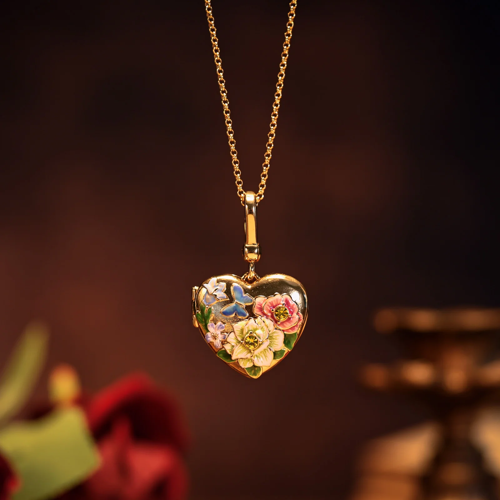 Flower Heart Shaped Locket Necklace - Image 14