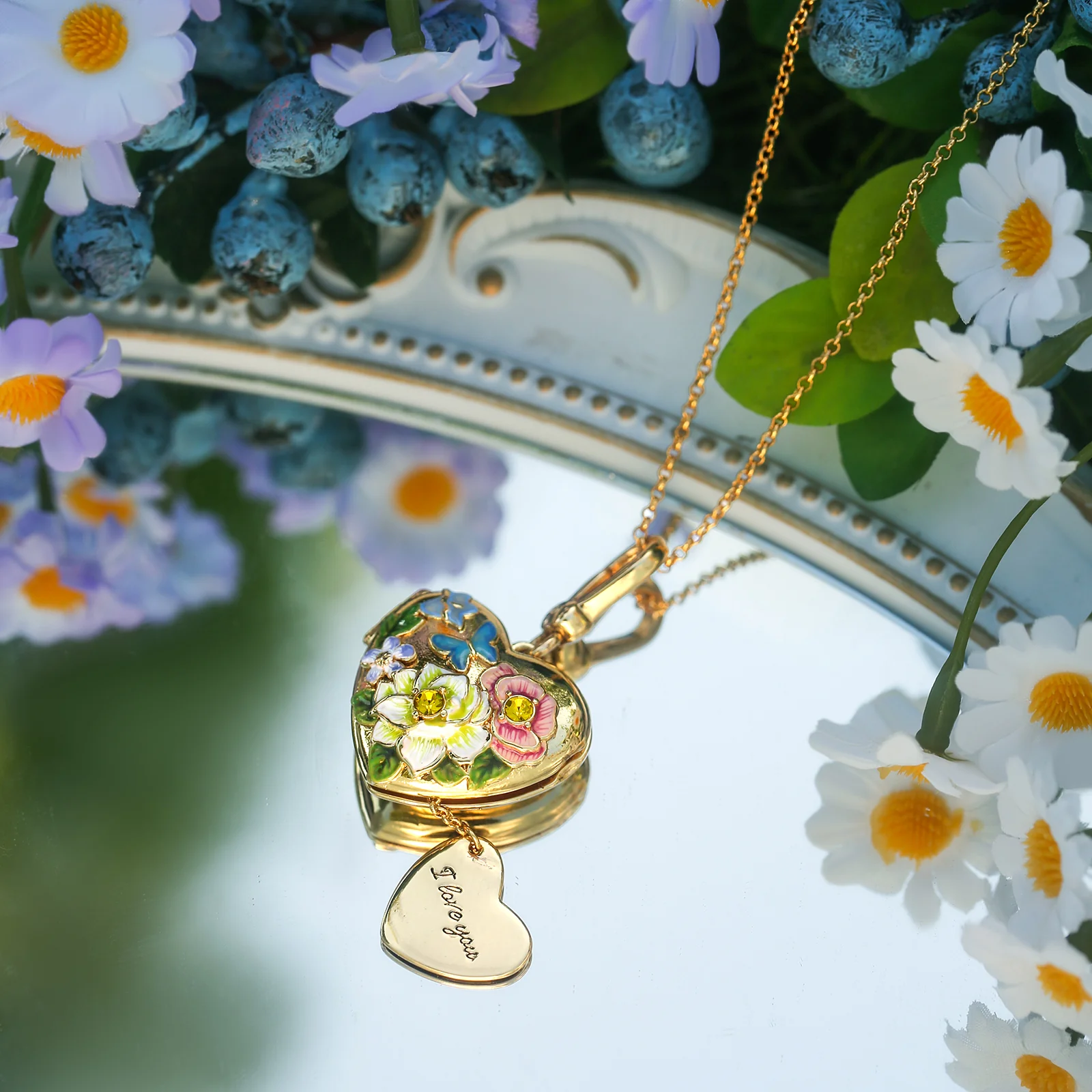 Flower Heart Shaped Locket Necklace - Image 8