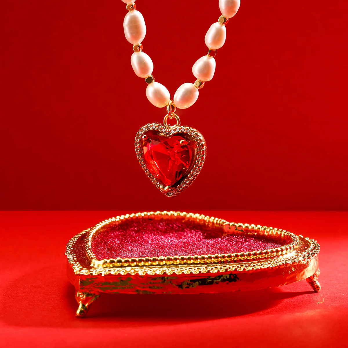 Heart Gem Pearl Necklace & Bracelet - Image 4