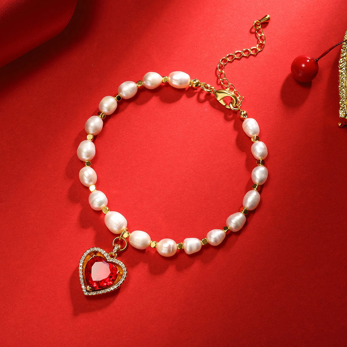 Heart Gem Pearl Necklace & Bracelet - Image 6