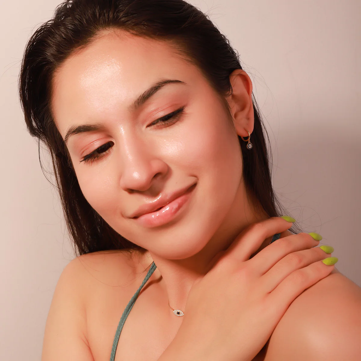 Sapphire Diamond Round Drop Hoops Earrings - Image 4