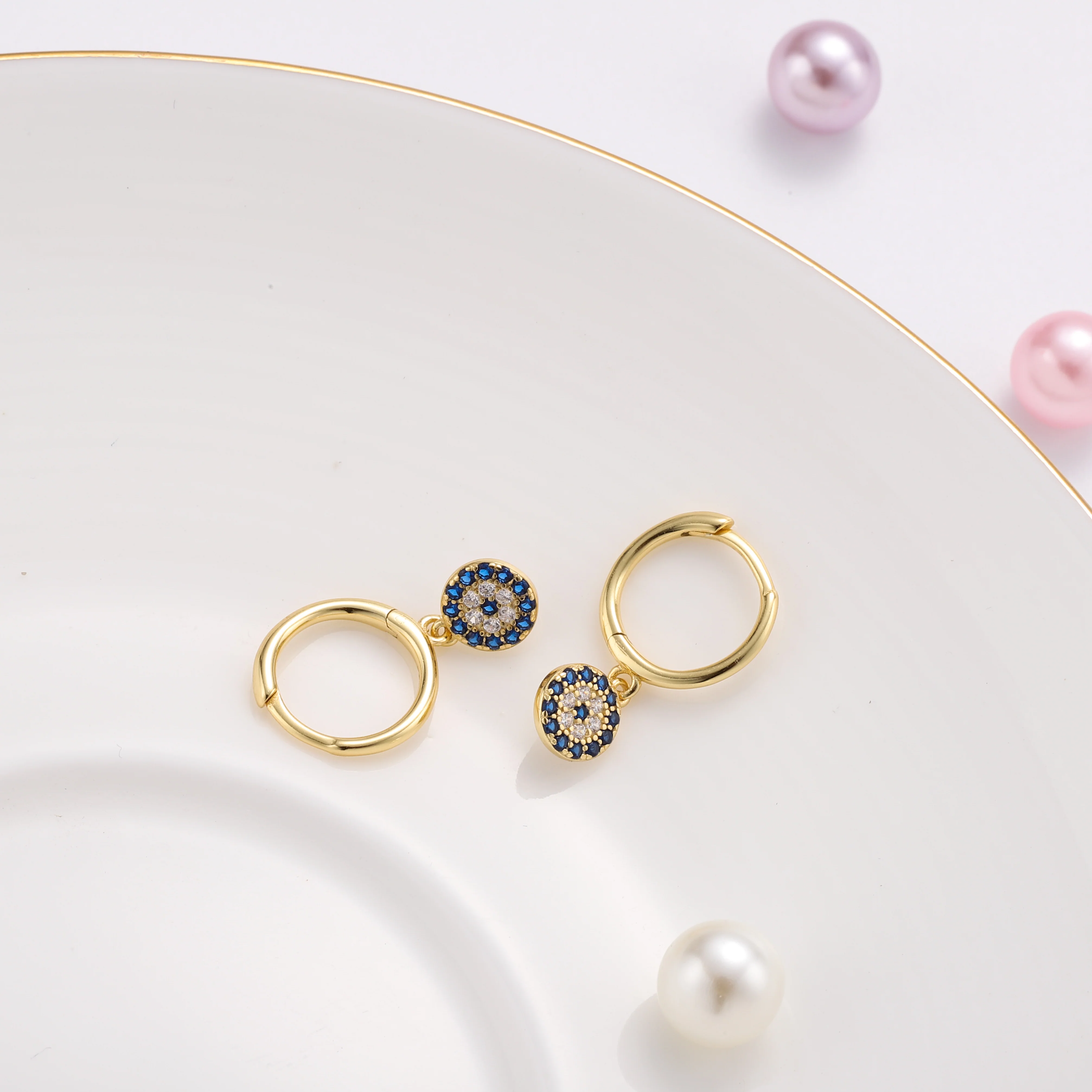 Sapphire Diamond Round Drop Hoops Earrings - Image 5