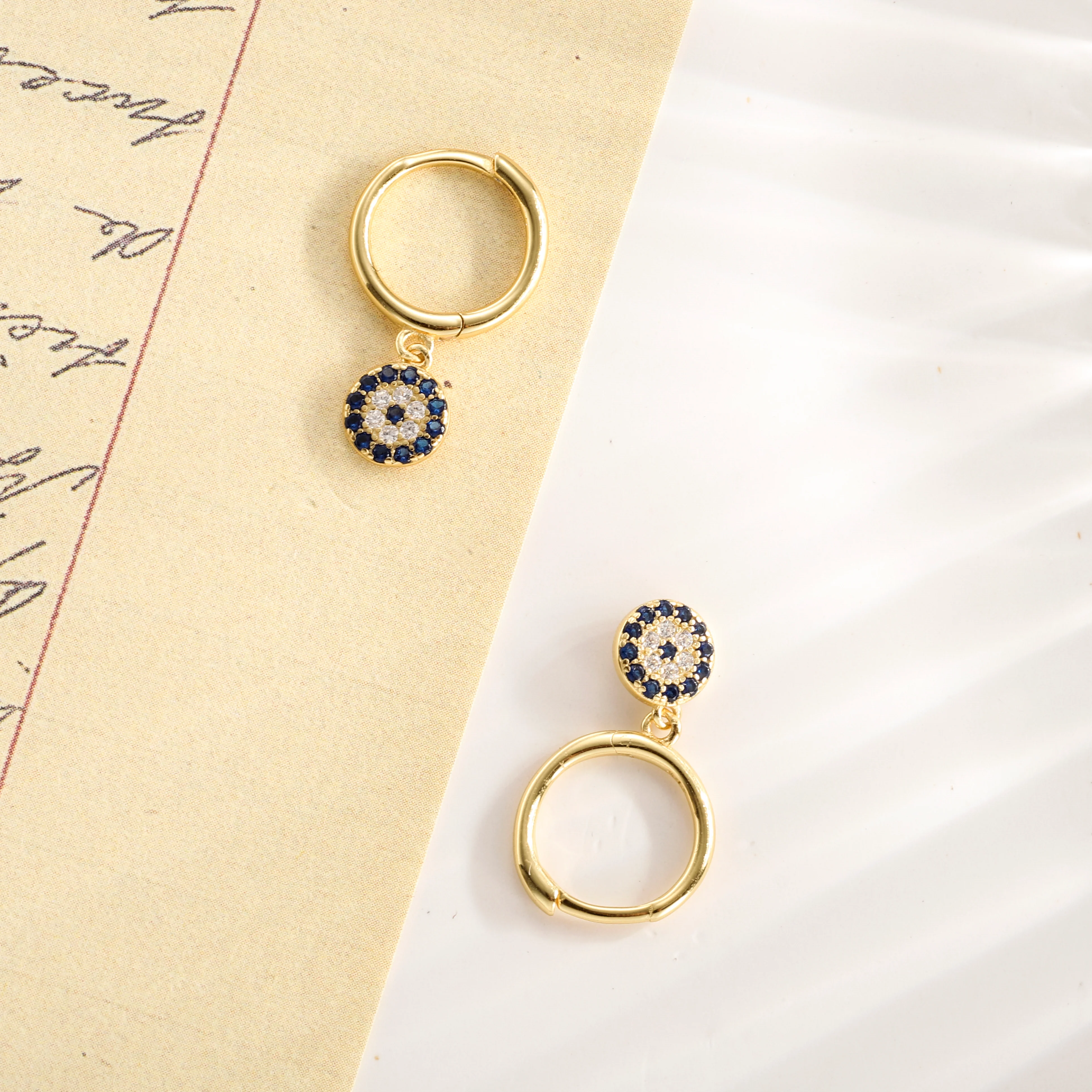 Sapphire Diamond Round Drop Hoops Earrings - Image 7