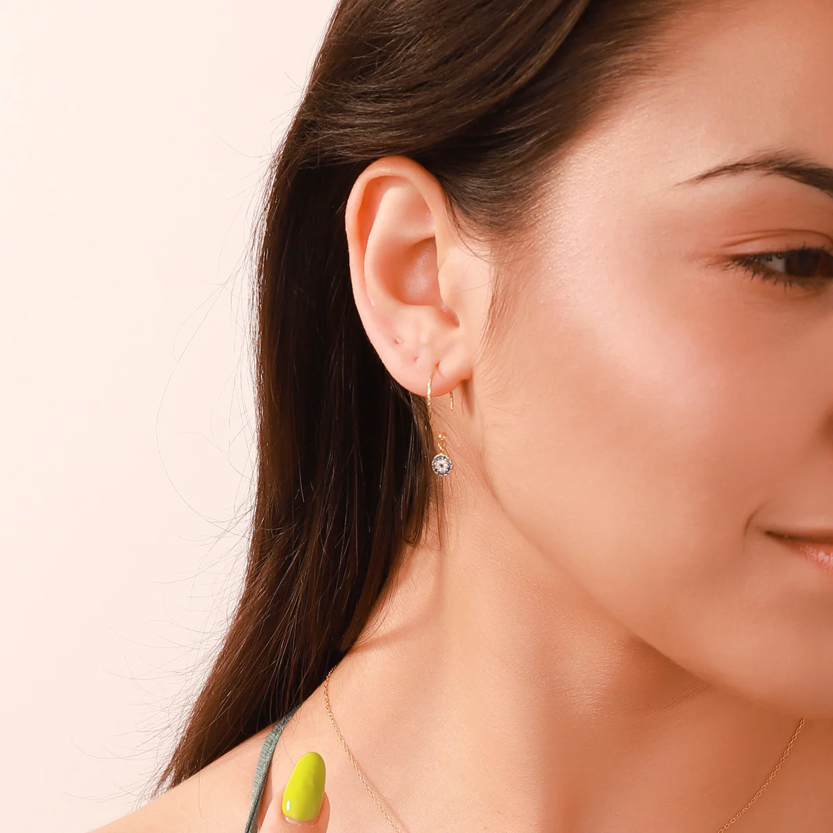 Sapphire Diamond Round Drop Large Hoops Earrings - Image 3