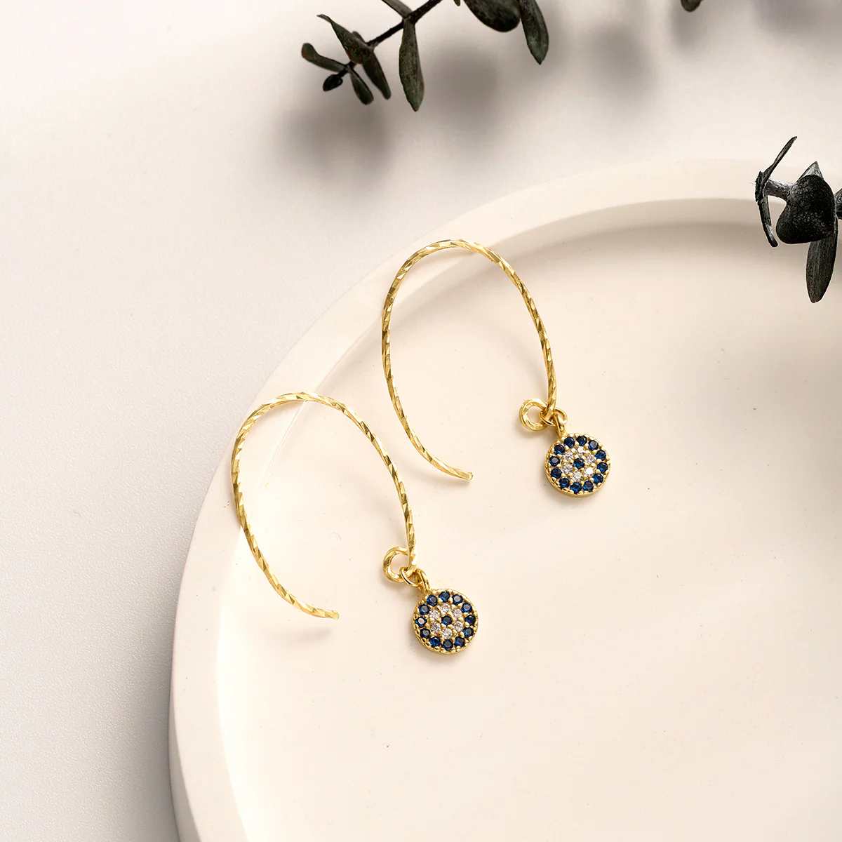 Sapphire Diamond Round Drop Large Hoops Earrings - Image 4