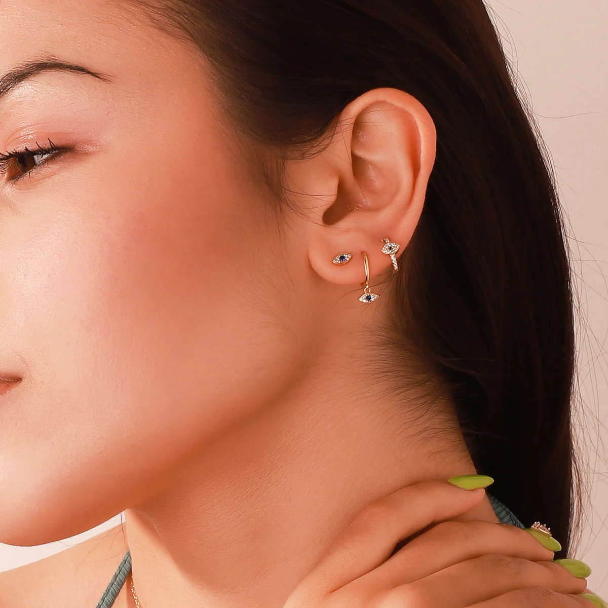 Sapphire Eyes Diamond Drop Hoops Earrings - Image 4