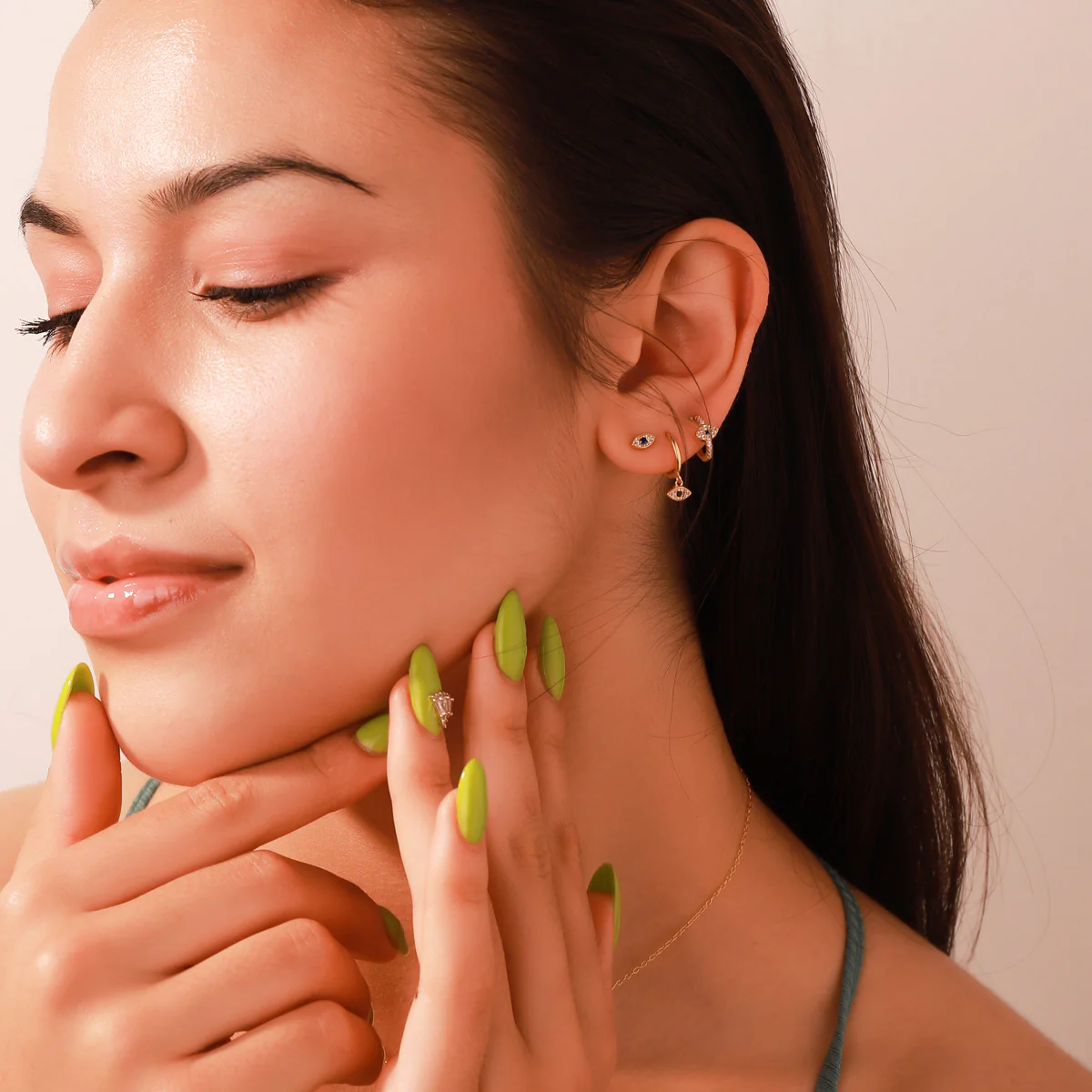 Sapphire Eyes Diamond Drop Hoops Earrings - Image 5