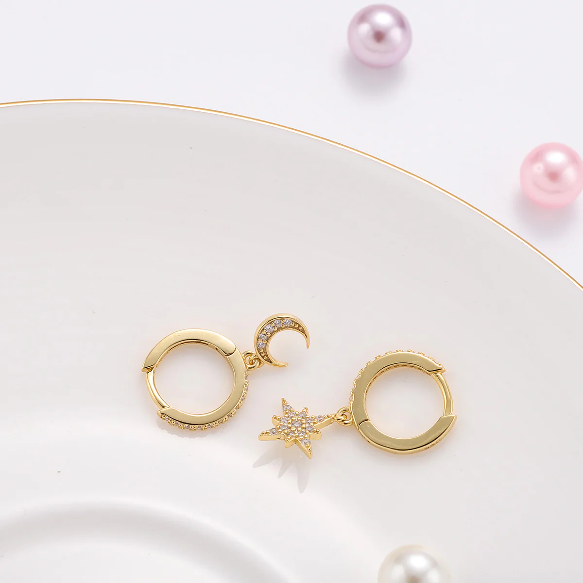 Sky Gold Diamond Drop Hoop Earrings - Image 6