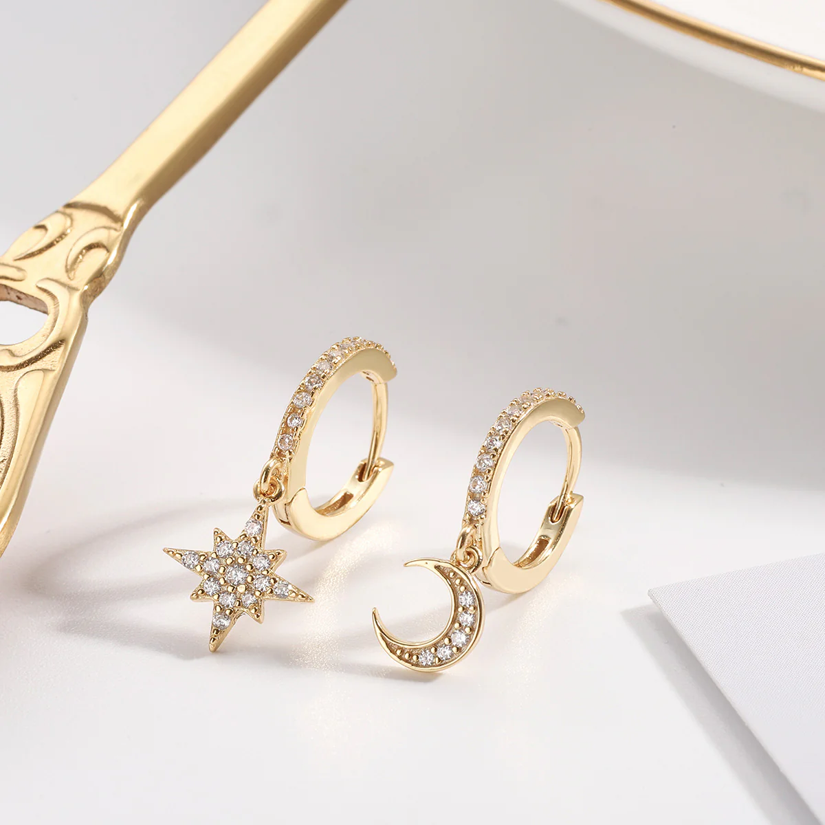 Sky Gold Diamond Drop Hoop Earrings - Image 7