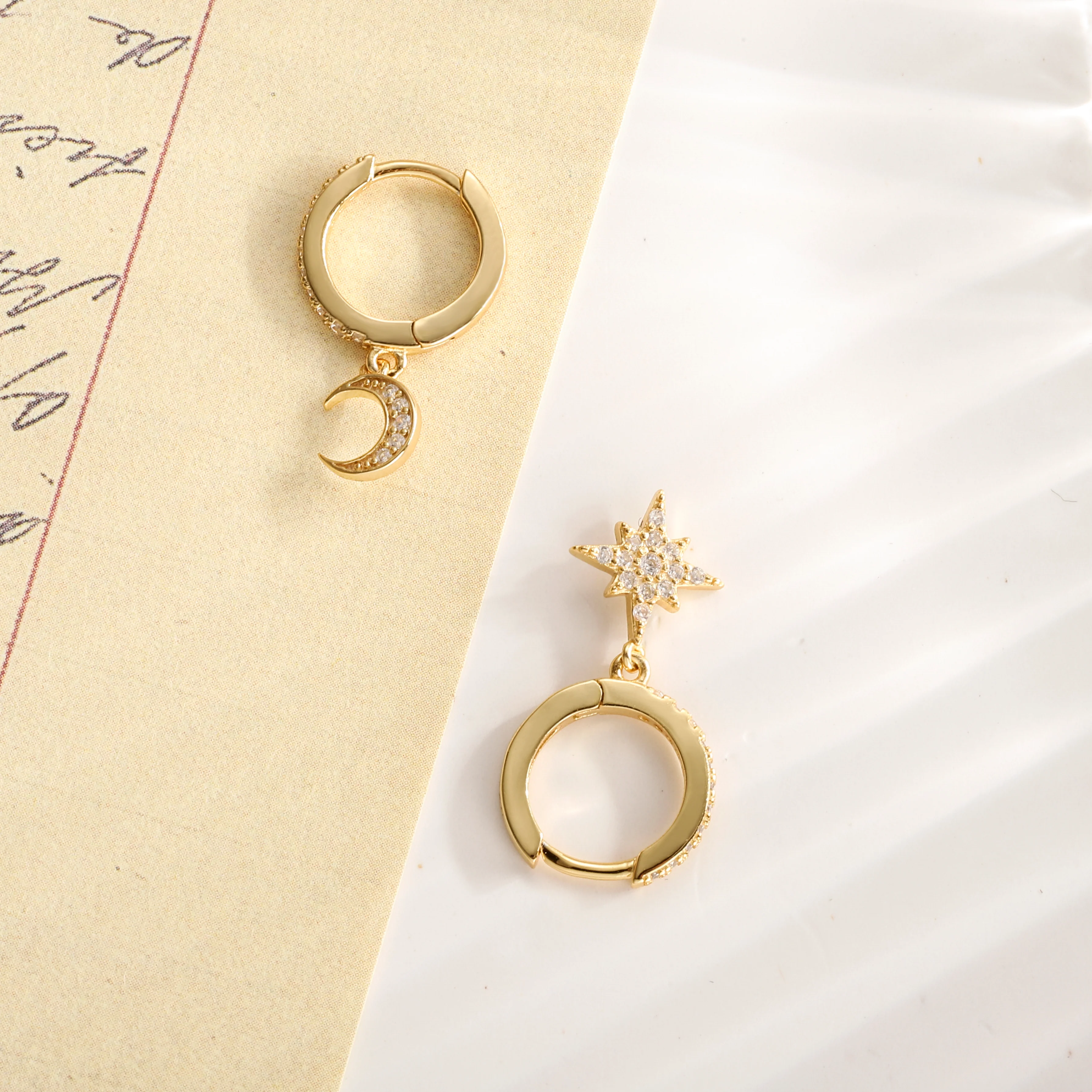 Sky Gold Diamond Drop Hoop Earrings - Image 8